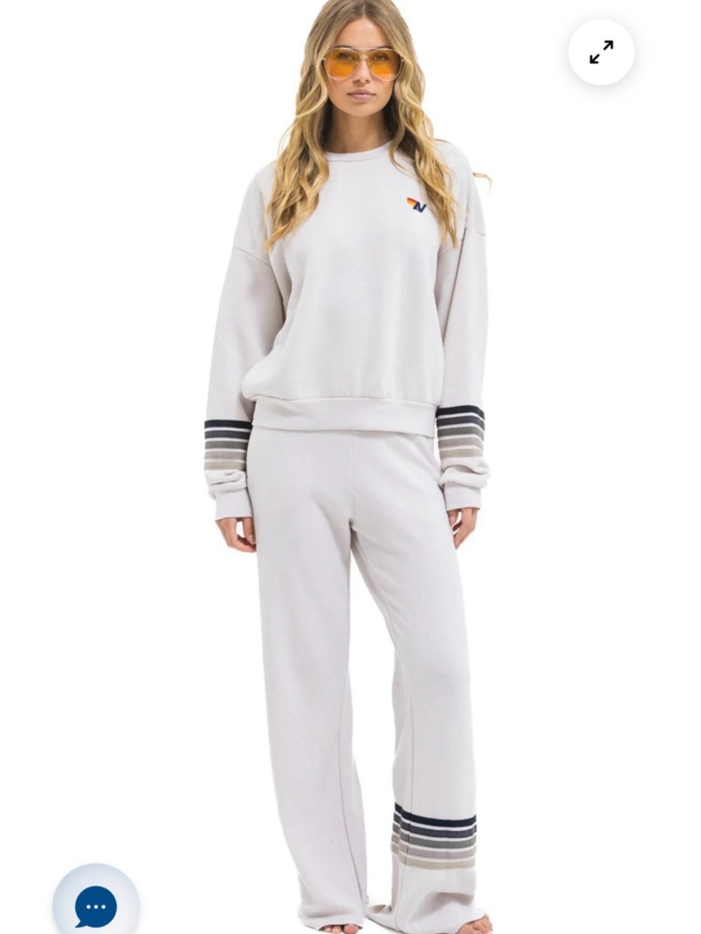 Aviator Nation Cream Crewneck with Retro Stripe